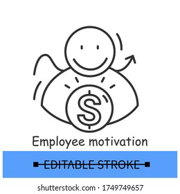 Employee motivation icon. Professional development, career achievement and human resources management strategy concept pictogram. Editable stroke line vector illustration for business and hr service.
