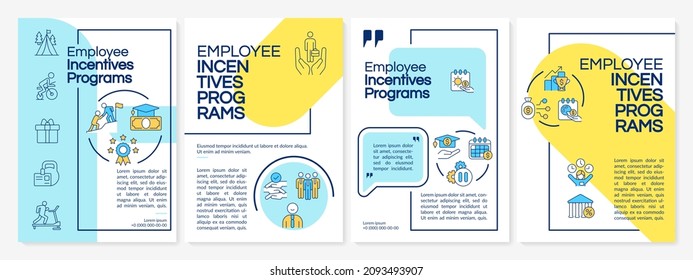 Employee motivation programs brochure template. Booklet print design with linear icons. Vector layouts for presentation, annual reports, advertisement. Questrial-Regular, Lato-Regular fonts used