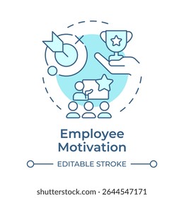Employee motivation soft blue concept icon. Target goal. Achievement, milestone. Meeting, teamwork. Round shape line illustration. Abstract idea. Graphic design. Easy to use in article, blog post