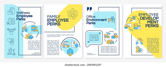 Employee non-wage offerings brochure template. Booklet print design with linear icons. Vector layouts for presentation, annual reports, advertisement. Questrial-Regular, Lato-Regular fonts used