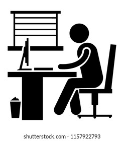 
An employee of a office is doing office work at workplace 
