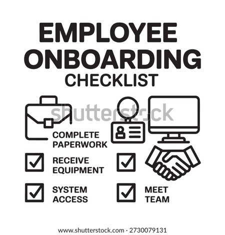 Employee onboarding process displayed with checklist icons for new hires