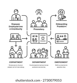 Diagrama de fluxo do processo integrado do funcionário ilustrando estágios e interações departamentais