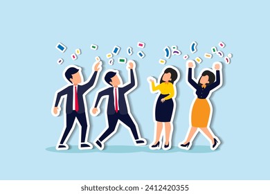Employee, organization or company worker, team or teamwork success together, staff partnership or community concept, success businessman, businesswoman colleague high five for winning celebration.