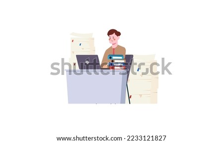 Employee overloaded with plenty of work illustration