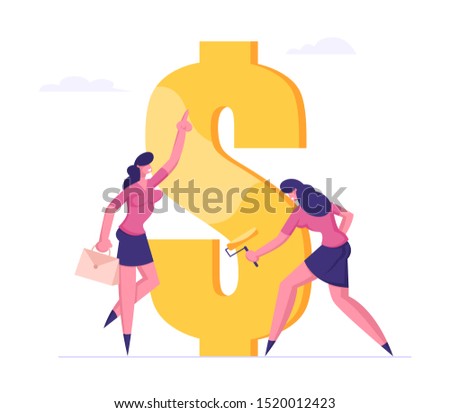 Employee Paint Dollar Sign with Roller under Boss Management. Rich Businesswoman Making Saving and Increasing Capital. Financial Goal Achievement, Profit and Wealth. Cartoon Flat Vector Illustration