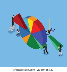 Employee participation, partnership or collaboration to success, teamwork or team effort for business development isometric 3d 