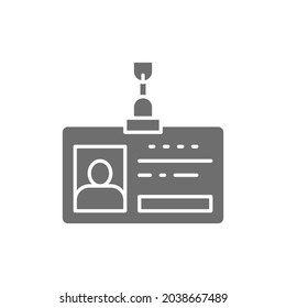 Employee pass, id card, identity profile grey icon.