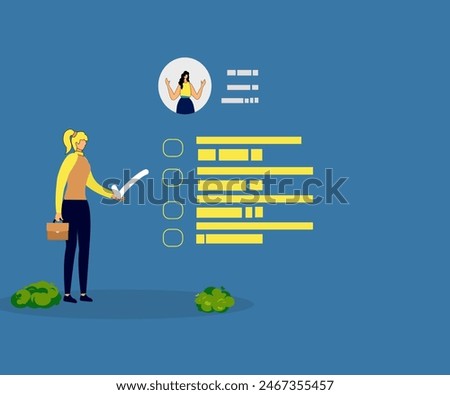 Employee performance evaluation, appraisal , assessment for rating , Businessman manager analyzing employees.