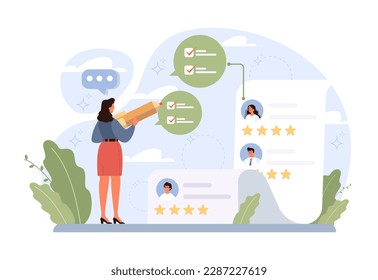 Employee performance management. Performance indicators and reports. Business efficiency and company management. KPI analytics. Flat vector illustration