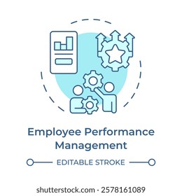 Employee performance management soft blue concept icon. Improving workers productivity. HR process. Round shape line illustration. Abstract idea. Graphic design. Easy to use in brochure