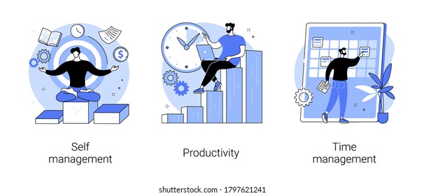 Employee performance and self-organization abstract concept vector illustration set. Self and time management, productivity, motivation software, effective job planning, control abstract metaphor. - Shutterstock ID 1797621241