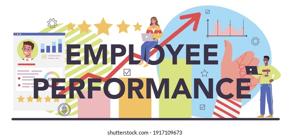 Employee Performance Typographic Header. KPI, Testing Form And Report, Worker Performance Review. Staff Management, Empolyee Development. Isolated Flat Vector Illustration