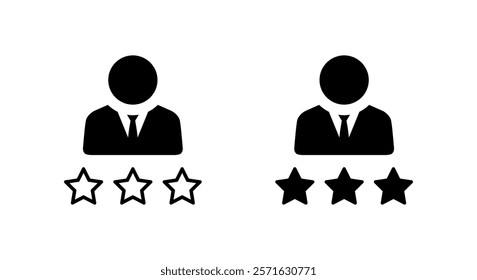 Employee person rating icon. Businessman avatar with three stars