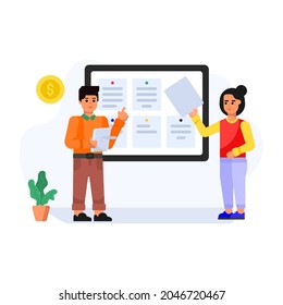 Employee planning, flat illustration of task board 