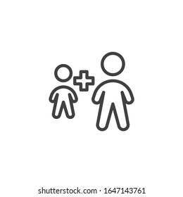 Icono de línea más empleado. Dos personas más señal de estilo lineal para el concepto móvil y el diseño web. Icono vectorial de esquema de recursos humanos. Símbolo, ilustración del logotipo. Gráficos vectoriales