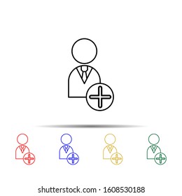 Employee plus line multi color style icon. Simple thin line, outline vector of team work icons for ui and ux, website or mobile application