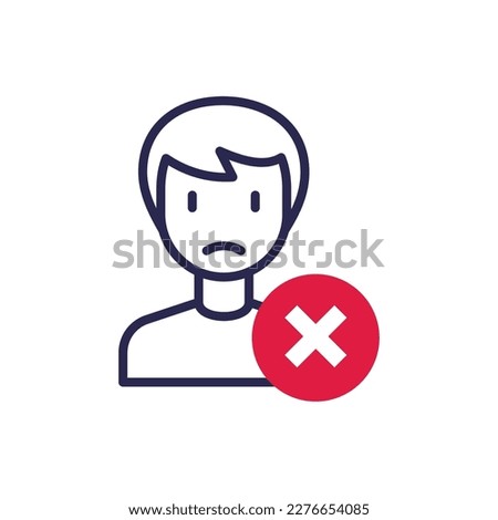 Employee or profile rejected thin line icon. Cross mark near man. Modern vector illustration.