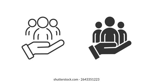 Employee Protection Icon Set. A black icon of hands protecting people, representing safety.