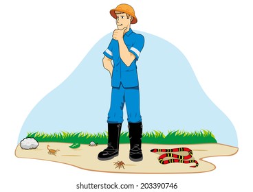 Employee with protective boots