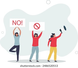 Employee protest, work strike or people demonstration, social gathering, activism protest for civil right, democracy or politic concept.flat design.illustration with people.