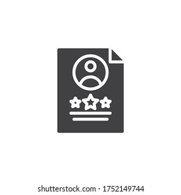 Employee rating feedback vector icon. filled flat sign for mobile concept and web design. Businessman experience rating glyph icon. Symbol, logo illustration. Vector graphics