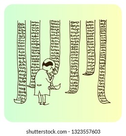 Employee reads texts in rolls.