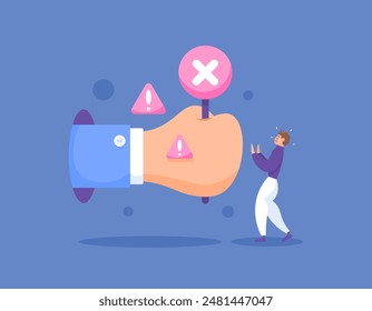 an employee receives a warning from his superior. a hand holding a cross. concept of mistake, rejection, response, wrong. assessment from the boss. illustration concept design. graphic elements