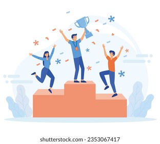 Employee recognition and competition award business concept. The people who are in the range of the first three places. flat vector modern illustration