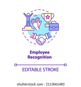 Employee Recognition Concept Icon. Appreciate Workers Contributions. HR Abstract Idea Thin Line Illustration. Isolated Outline Drawing. Editable Stroke. Roboto-Medium, Myriad Pro-Bold Fonts Used