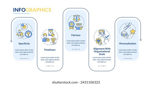 Employee recognition criteria blue rectangle infographic template. Data visualization with 5 steps. Editable timeline info chart. Workflow layout with line icons. Lato-Bold, Regular fonts used