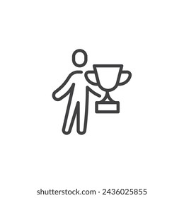 Employee Recognition line icon. linear style sign for mobile concept and web design. Person with award cup outline vector icon. Champion winner symbol, logo illustration. Vector graphics