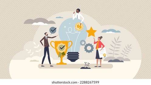 Employee recognition and rewards with motivation bonus tiny person concept. Reward after successful professional job or excellent results vector illustration. Prize money as work gratitude or respect