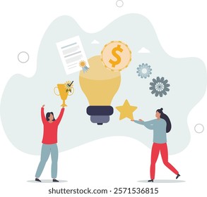 Employee recognition and rewards with motivation bonus.Reward after successful professional job or excellent results.flat characters.