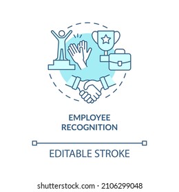 Employee Recognition Turquoise Concept Icon. Workers Contributions. HR Abstract Idea Thin Line Illustration. Isolated Outline Drawing. Editable Stroke. Roboto-Medium, Myriad Pro-Bold Fonts Used