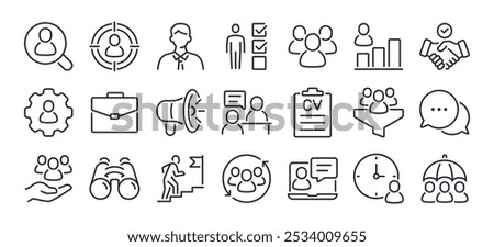 Employee recruitment and head hunting editable stroke outline icon isolated on white background flat vector illustration. Pixel perfect. 64 x 64