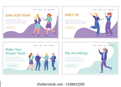 Employee recruitment landing page vector templates set. Join our team website interface idea with flat illustrations. Headhunting homepage layout. Office work web banner, webpage cartoon concept