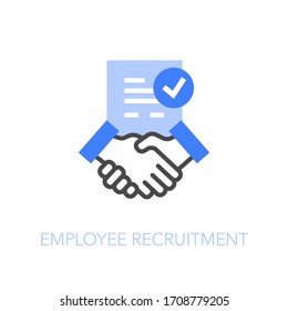 Employee recruitment symbol with a handshake and an approved contract. Easy to use for your website or presentation.