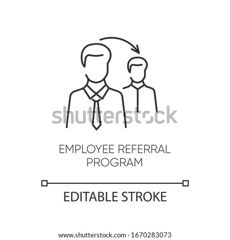 Employee referral program pixel perfect linear icon. Thin line customizable illustration. Workforce search, referal recruitment contour symbol. Vector isolated outline drawing. Editable stroke