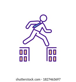 Employee relocation RGB color icon. Graduate move town to find work. Employee relocate to different city. Headhunting for qualified worker. Labor problem. Isolated vector illustration