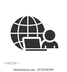 employee remote virtual work, to work remotely icon, concept online management, software for jobs online connection in the home, internet technology, flat symbol on white background