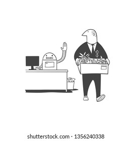 Employee replaced robots.
