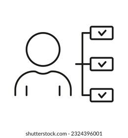 Employee Responsibility Line Icon. Corporate Manager Roles Linear Pictogram. Responsible Management, Delegate Duty Outline Sign. Job Culture Symbol. Editable Stroke. Isolated Vector Illustration.