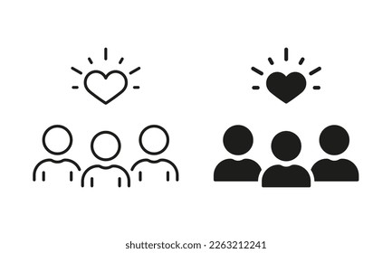 Employee Retention, Client Care Silhouette and Line Icon Set. Customer Loyalty Program. Assistance Symbol. Company's Support Service Pictogram. Editable Stroke. Isolated Vector Illustration.