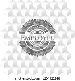 Employee retro style grey emblem with geometric cube white background