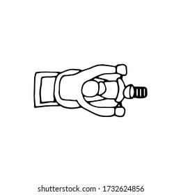 Employee riding delivery bike hand drawn outline doodle icon. Motorbike and business, courier, scooter concept. Vector sketch illustration for print, web, mobile and infographics on white background.