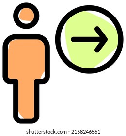empleado con indicación de flecha de dirección derecha