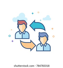 Employee rotation icon in outlined flat color style. Vector illustration.