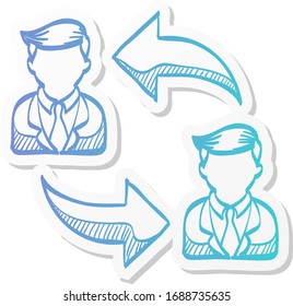 Employee rotation icon in sticker color style. Position human resources