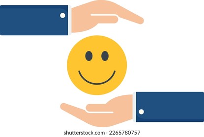 Employee satisfaction policy, Employee happiness, job satisfaction or benefit, positive attitude, work motivation concept, smiling face symbol in joyful workplace.
